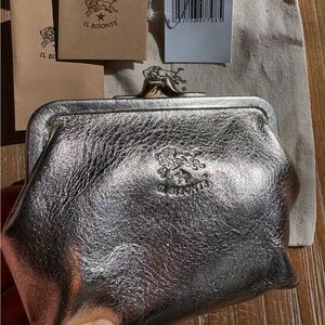 Il Bisonte Classic Manuela Leather Coin Purse - Metallic Silver Gold